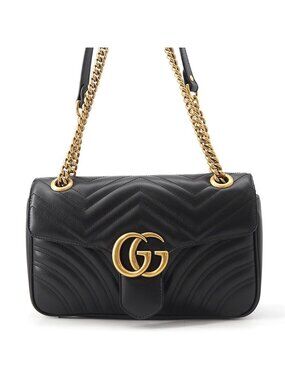 Gucci Chain Shoulder Bag GG Marmont Quilted Leather Black